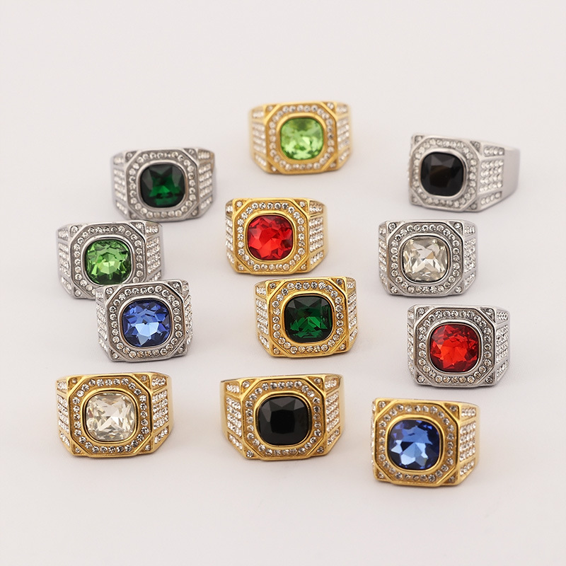 Signet Ring Men - Men's Stainless Steel Shinny Micro Pave