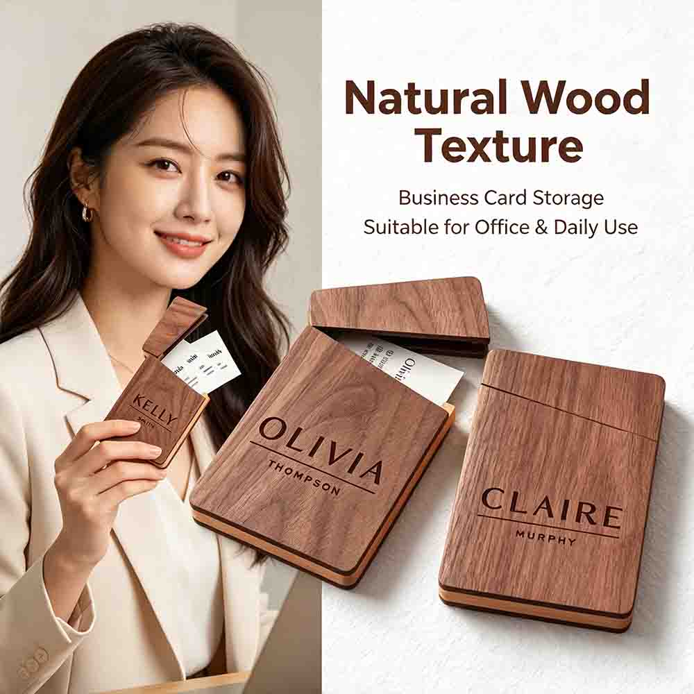 Men Accessories Name - Business Card Holder Wooden Office Desk