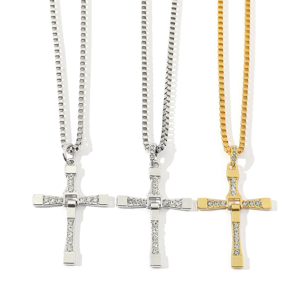 Men Accessories Style - Fashion Punk Rhinestone Cross Necklace Movie