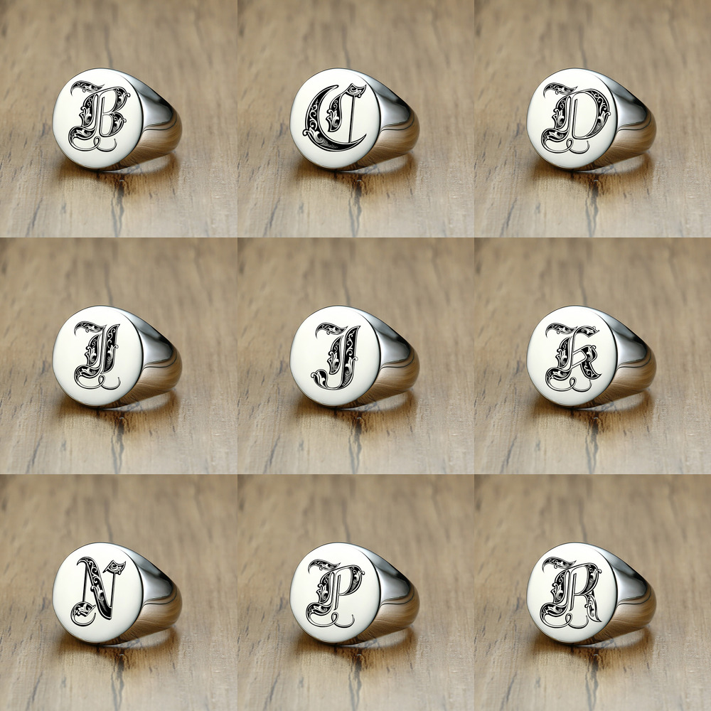 Vnox Stylish Pattern Font Init – Signet Ring Men Bewertung und Preis